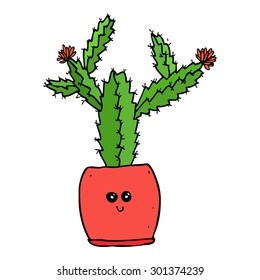 vector hand drawn kawaii cactus