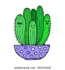 vector hand drawn kawaii cactus