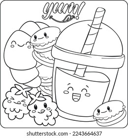 Vector Hand Drawn Kawaii Coloring Book