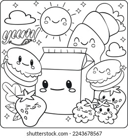 Libro de Colores Kawaii con mano vectorial