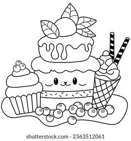 vector hand drawn kawaii coloring book illustration