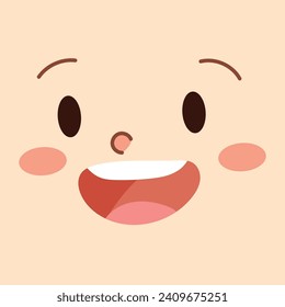 Vector hand drawn kawaii face on white.