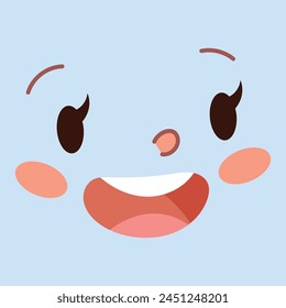 vector hand drawn kawaii face illustration on blue.