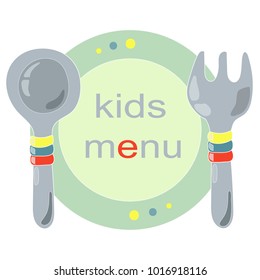 vector hand drawn kids menu with plate, spoon and fork