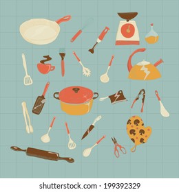 vector hand drawn kitchen icon set