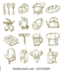 vector hand drawn kitchen icons set on white