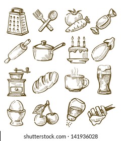 vector hand drawn kitchen icons set on white