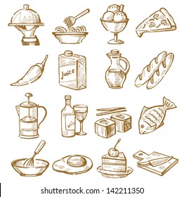 vector hand drawn kitchen icons set on white