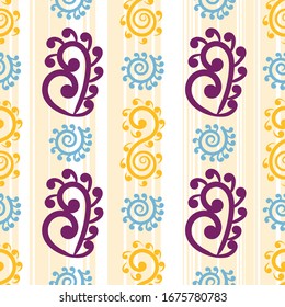 Vector Hand Drawn Koru Elements Seamless Pattern Background