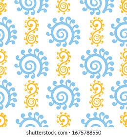 Vector hand drawn koru elements seamless pattern background on white surface