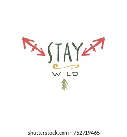 Vector hand drawn label, hippie style, arrows, quote, logo. Elements for design, print, postcard and other.