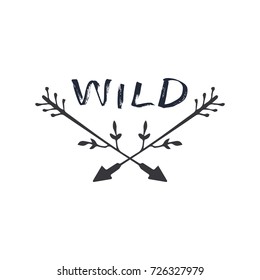 Vector hand drawn label, inscription "Wild". Poster, postcard, print, sticker and other.