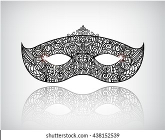 Vector hand drawn lace mask, masquerade logo, icon. Festival illustration, black and white