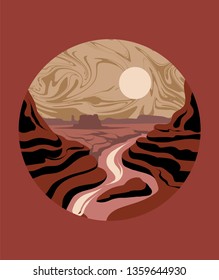 Vector hand drawn landscape of desert isolated. Template for card, poster. banner, print for t-shirt, pin, badge, patch.