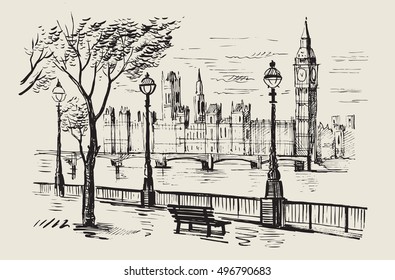 vector hand drawn landscape of London city