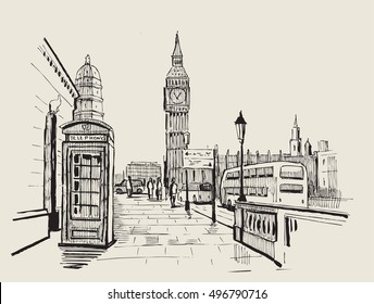 vector hand drawn landscape of London city