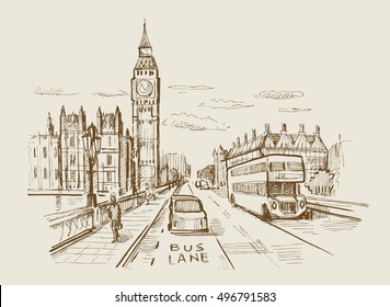 vector hand drawn landscape of London city