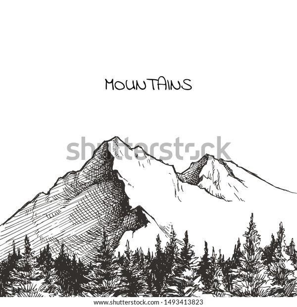 Vector Hand Drawn Landscape Mountains Forest Stock Vector (Royalty Free ...