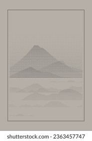 Vector hand drawn landscape in style of retro risoprint