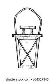 Vector hand drawn lantern for candle, tealight. Engraved illustration on a white background