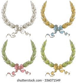 Vector hand drawn laurel wreath with bow