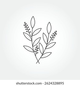 vector hand drawn leaf logo. Minimalist Flowers Simple Line Art Drawing. 