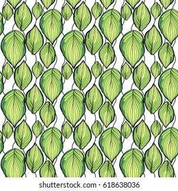 Vector hand drawn leaf seamless pattern. Cute artistic decoration for menu background, market, shop, cafe design in watercolor style on white background.