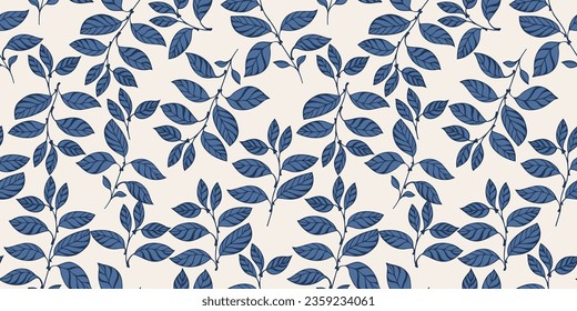 Vector hand drawn  leaf stem seamless pattern. Artistic seamless background with abstract, modern, colorful branches leaves. Template for design,textile, fashion, print, surface design, paper, cover