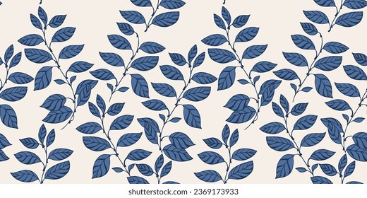 Vector hand drawn leaf stem seamless pattern. Artistic, abstract, modern, simple branches leaves. Template for design, textile, fashion, print, surface design, fabric, interior decor, wallpaper