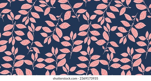 Vector hand drawn leaf stem seamless pattern. Artistic, abstract, modern, simple branches leaves. Template for design, textile, fashion, print, surface design, fabric, interior decor, wallpaper