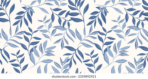 Vector hand drawn leaves  intertwined in a seamless pattern Abstract, modern, creative, artistic, colorful, tropical leaves. Leaf stem vector seamless bakground. Template for design, textile, fashion