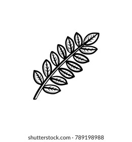 Von Hand gezeichnete Blätter auf dem Doppel-Symbol des Zweiges. Blätter auf Zweig-Sketch-Illustration für Print, Web, Mobile und Infografiken einzeln auf weißem Hintergrund.