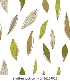Vector hand drawn leaves seamless pattern. Abstract trendy floral background. Repeatable texture.