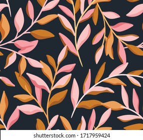 Vector hand drawn leaves seamless pattern. Abstract trendy floral background. Repeatable texture.