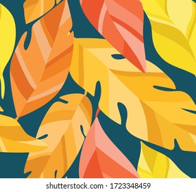 Vector hand drawn leaves seamless pattern. Abstract trendy floral background. Repeatable texture.