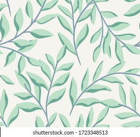 Vector hand drawn leaves seamless pattern. Abstract trendy floral background. Repeatable texture.