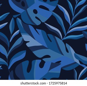Vector hand drawn leaves seamless pattern. Abstract trendy floral background. Repeatable texture.