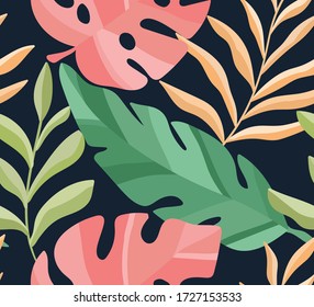 Vector hand drawn leaves seamless pattern. Abstract trendy floral background. Repeatable texture.