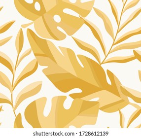 Vector hand drawn leaves seamless pattern. Abstract trendy floral background. Repeatable texture.