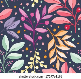 Vector hand drawn leaves seamless pattern. Abstract trendy floral background. Repeatable texture.