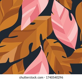 Vector hand drawn leaves seamless pattern. Abstract trendy floral background. Repeatable texture.