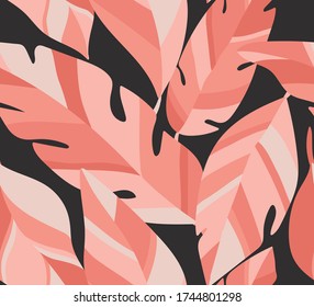 Vector hand drawn leaves seamless pattern. Abstract trendy floral background. Repeatable texture.