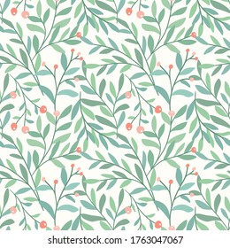 Vector hand drawn leaves seamless pattern. Abstract trendy floral background. Repeatable texture.