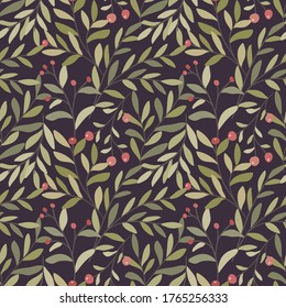 Vector hand drawn leaves seamless pattern. Abstract trendy floral background. Repeatable texture.