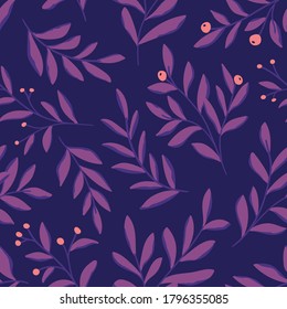 Hojas dibujadas a mano vectorial sin costura. Resumen de fondo floral de moda. Textura repetible.