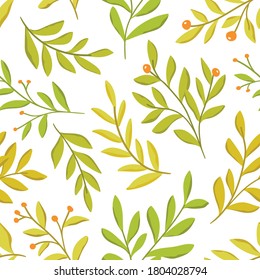 Vector hand drawn leaves seamless pattern. Abstract trendy floral background. Repeatable texture.