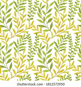 Vector hand drawn leaves seamless pattern. Abstract trendy floral background. Repeatable texture.
