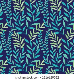 Vector hand drawn leaves seamless pattern. Abstract trendy floral background. Repeatable texture.