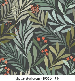 Vector hand drawn leaves seamless pattern. Abstract trendy floral background. Repeatable texture.