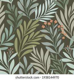 Vector hand drawn leaves seamless pattern. Abstract trendy floral background. Repeatable texture.